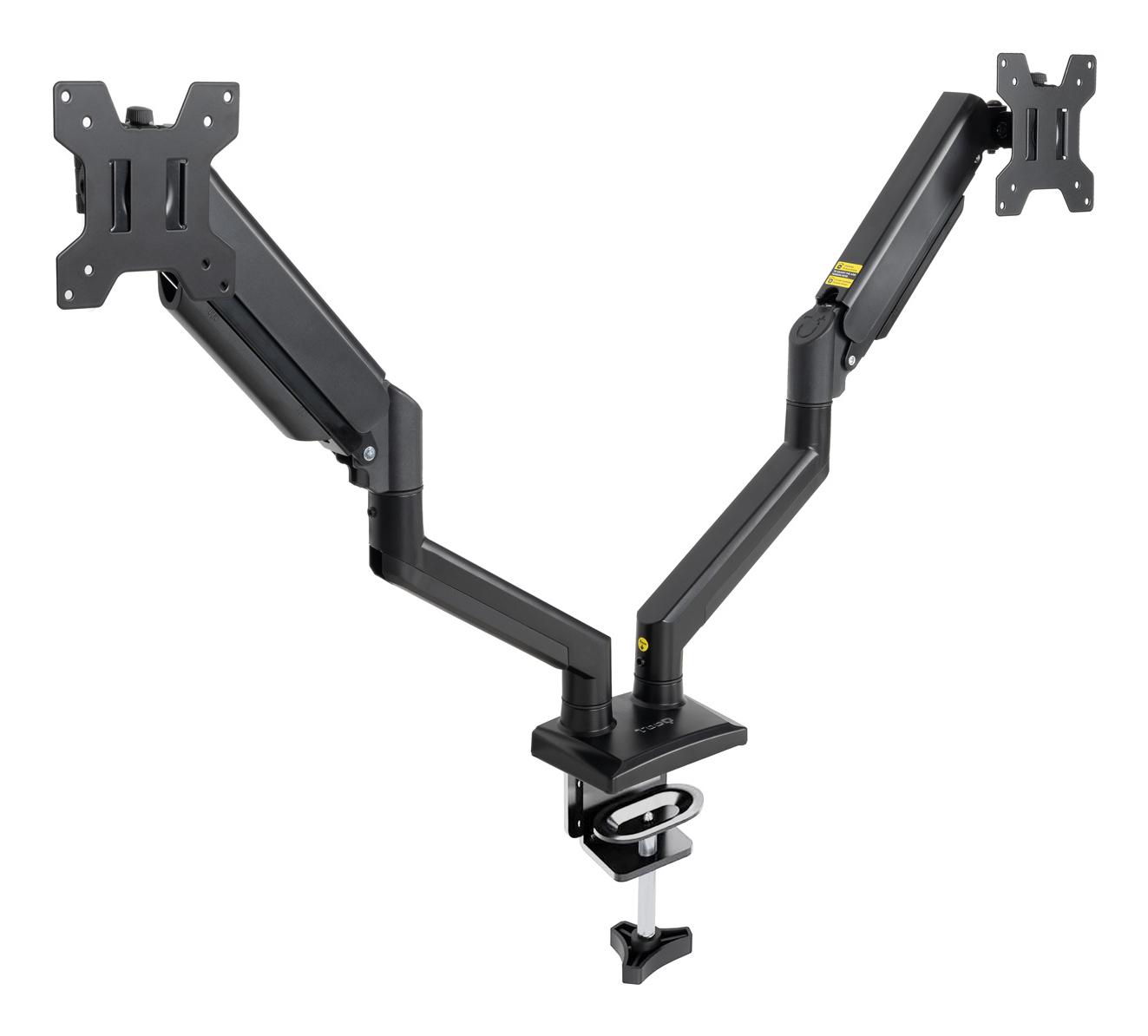TooQ Technology Support de table pour écran double, pivotant à 360°, ressort à gaz, acier noir