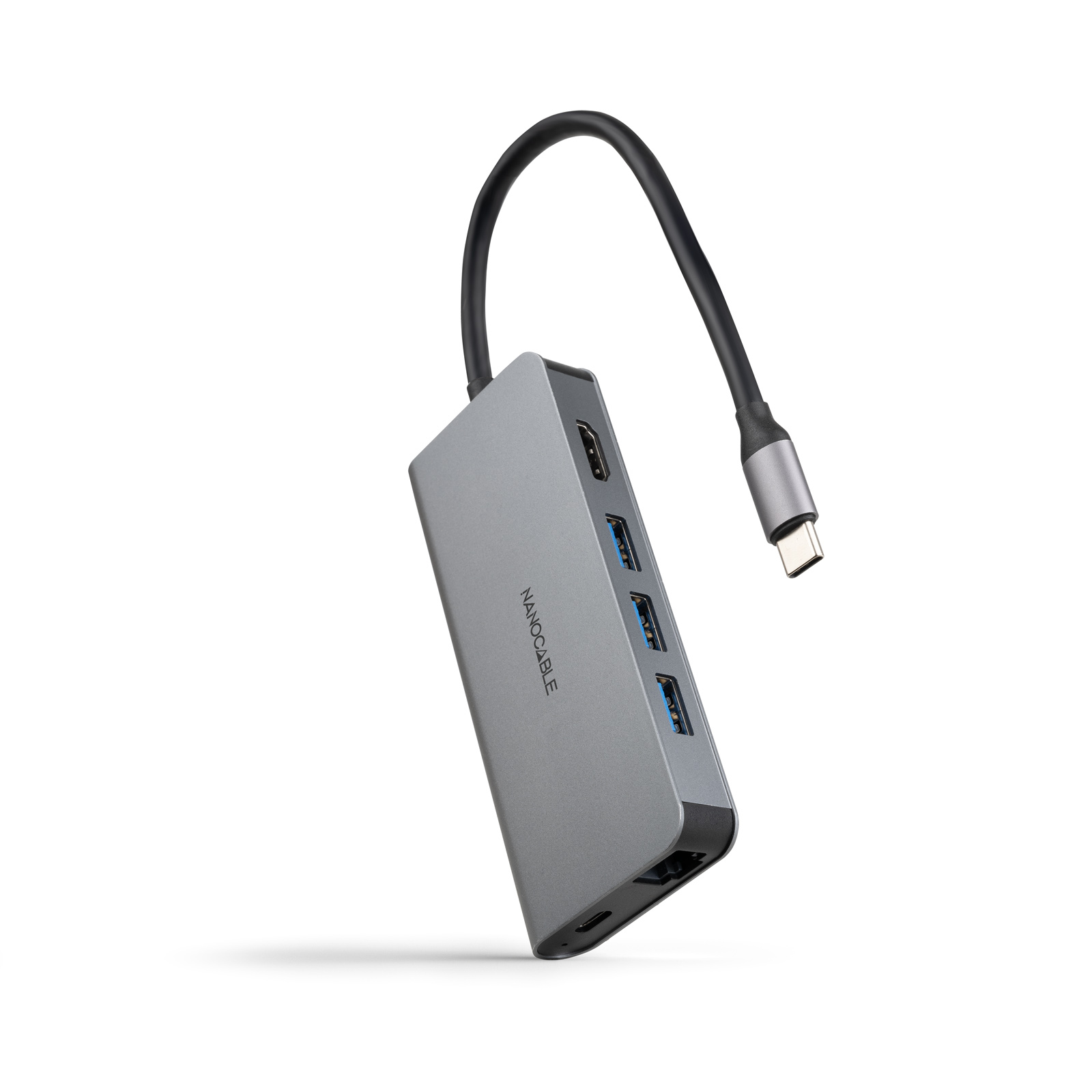 Nanocable Hub USB-C 8 en 1 Aluminium 3xUSB-A 3.0 + HDMI 4K@60Hz + RJ45 1Gbps