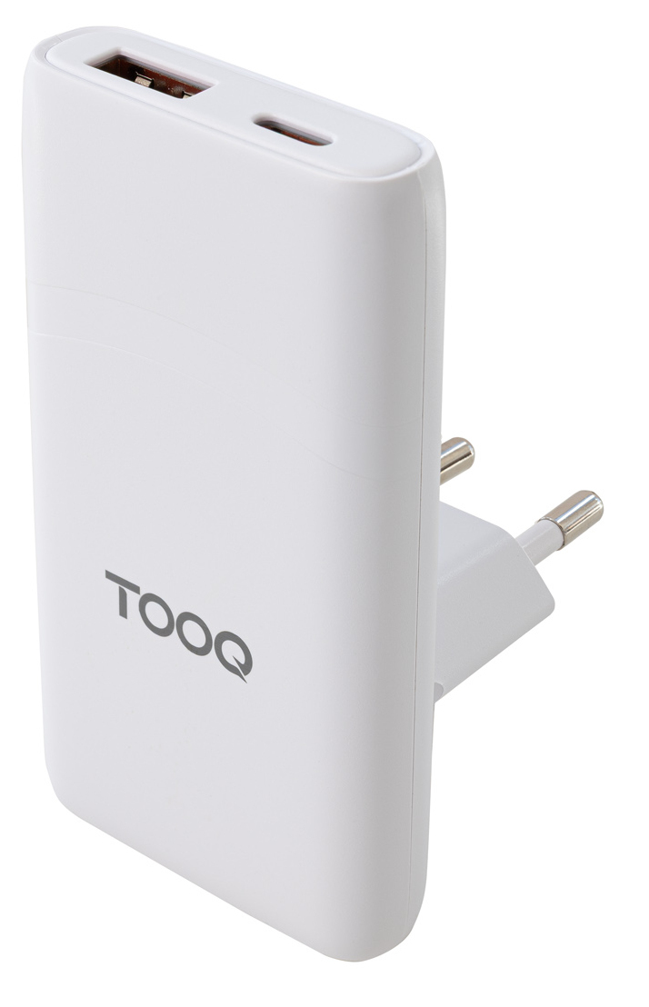 TooQ Technology Chargeur de voyage Tooq GaN 1x USB-C + 1x USB-A  65W ( blanc)