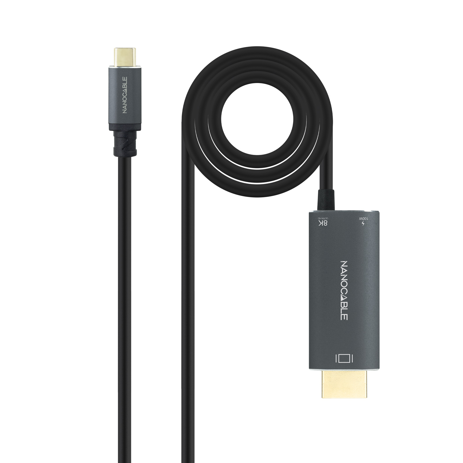 Nanocable Cable  USB-C vers HDMI mÃ¢le/USB-C femelle 1.8m (Noir)