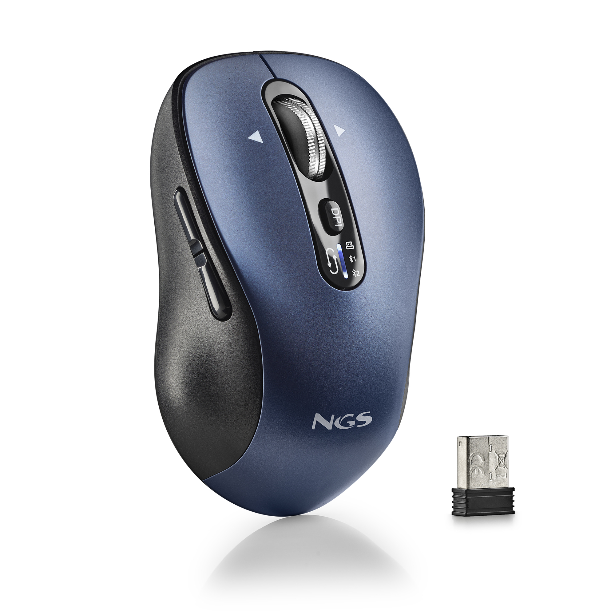NGS Ngs Infinity-rb : Souris sans fil multi-appareils (2,4 GHz+bt5.1+bt5.1) Touches rechargeables et silencieuses. Ambidextre. Dpi : 1000/1600/2400/3200. Bleu