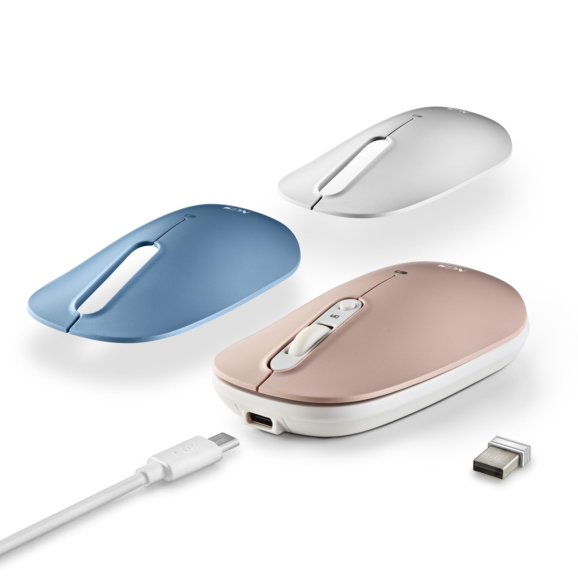 NGS Souris sans fil Bluetooth Shell RB (Blanc/Bleu/Rose)