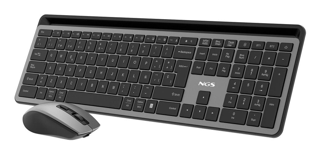 NGS Kit clavier et souris multifonctions sans fil rechargeable Eclipse avec 12 touches multimédia