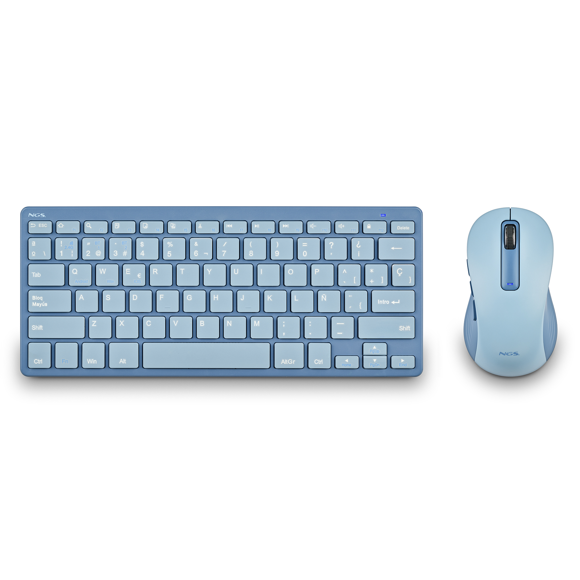 NGS Kit Fantasy Clavier + Souris Multifonction Rechargeable et Silencieux 12 Touches Multimédia Bleu