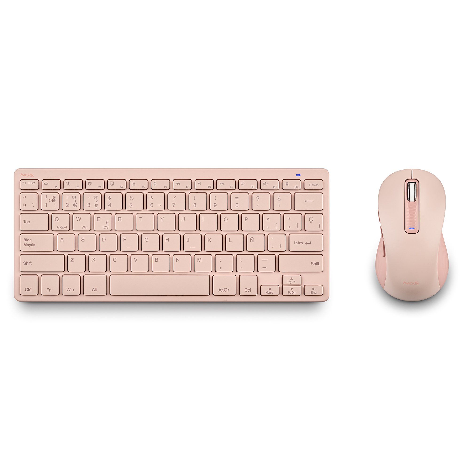 NGS Kit Fantasy Clavier + Souris Multifonction Rechargeable et Silencieux 12 Touches Multimédia Rose