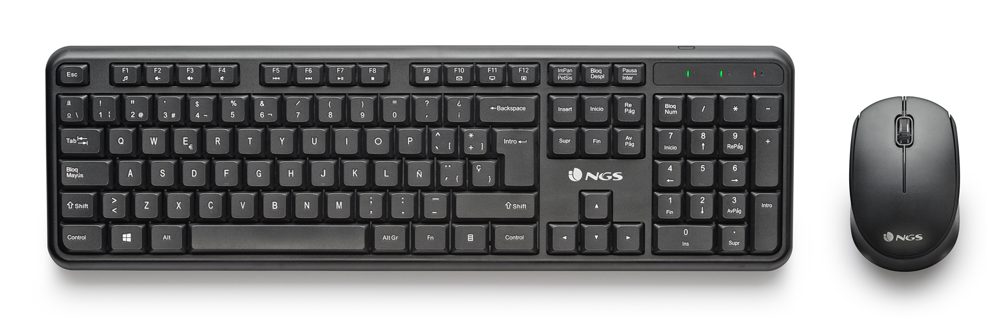 NGS Clavier membrane Harmony Kit Layout ES sans fil avec souris ambidextre 12 touches multimédia