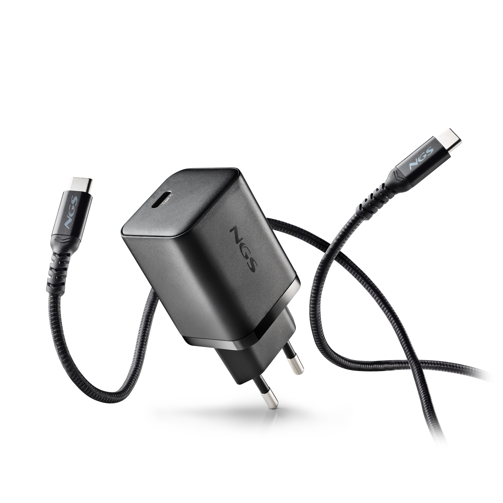 NGS Chargeur BUD 65W-H GaN ultra-compact avec câble USB-C 1,5 m et 8 connecteurs DC