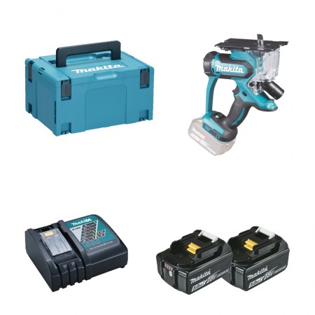 Makita Scie à plaque de plâtre DSD180ZJ + 2 batterie BL1850B 18V 5 Ah + 1 chargeur rapide DC18RC