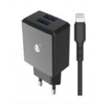 One+ Dual USB 2 ports Noir pour iPhone 8 X 12 et 13 + Câble