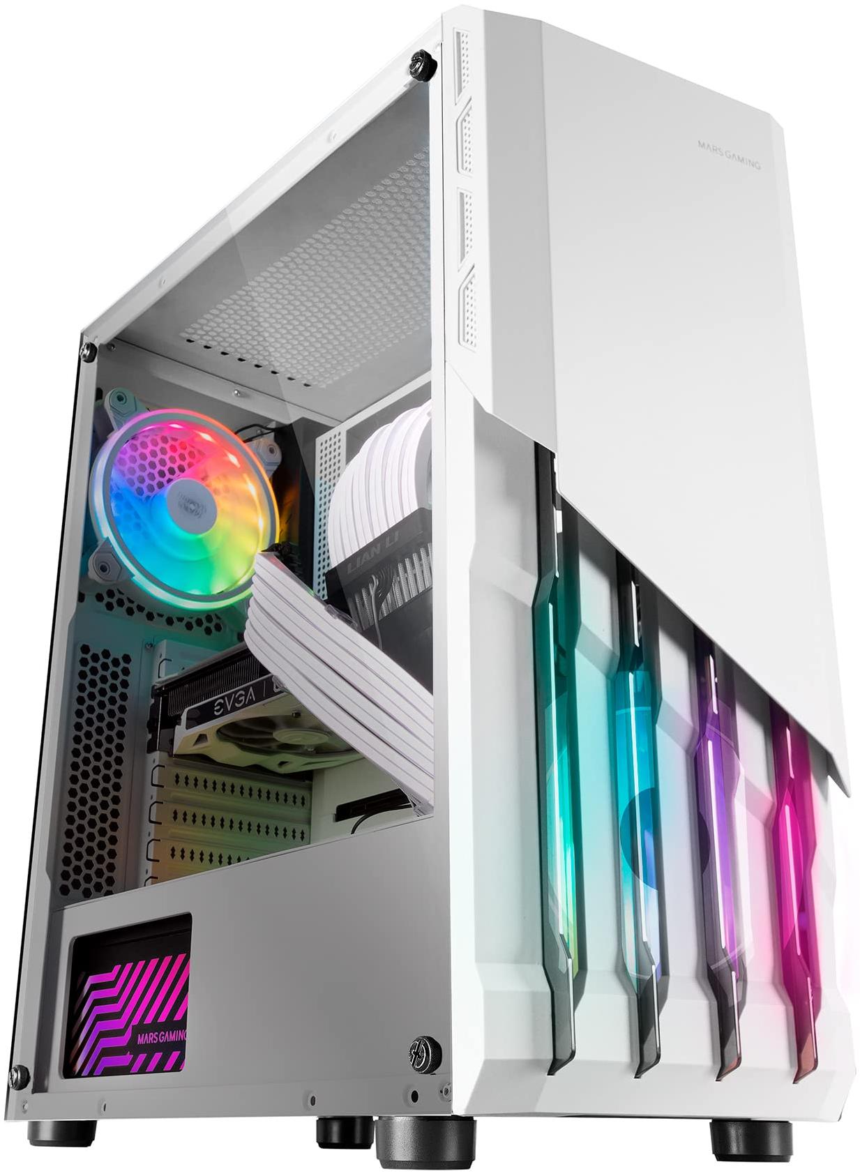 MARS GAMING Boitier Moyen Tour ATX MC-X2 RGB avec panneau vitré (Blanc)