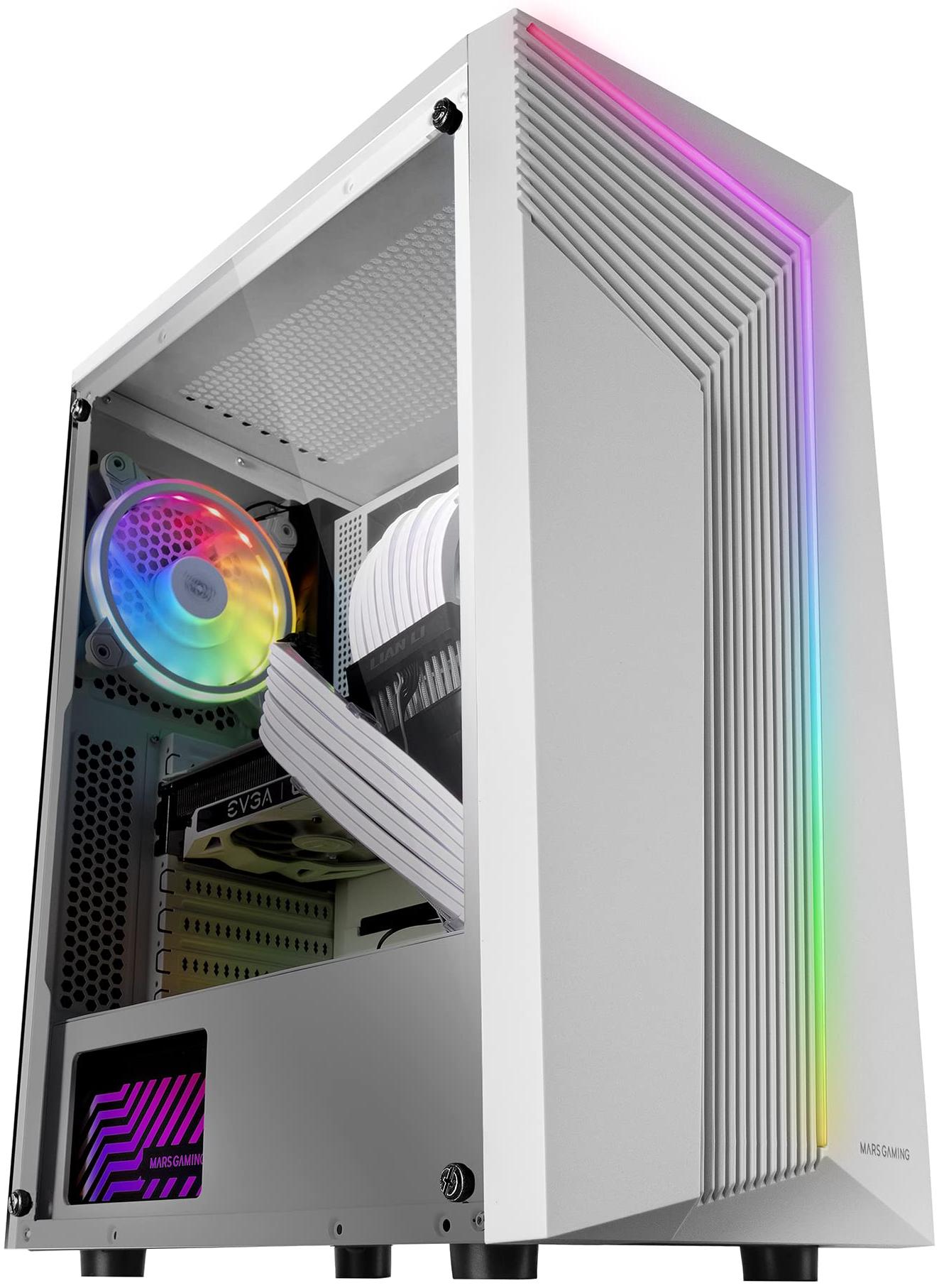 MARS GAMING Boitier Moyen Tour ATX MC-X7 RGB avec panneau vitré (Blanc)