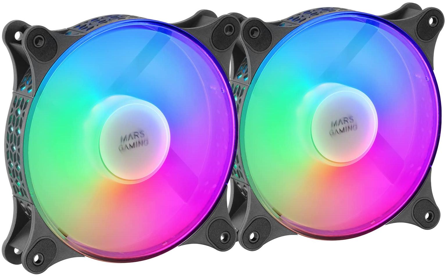 MARS GAMING Lot de 2 Ventilateurs boitier MF-Duo RGB - 12cm (Noir)