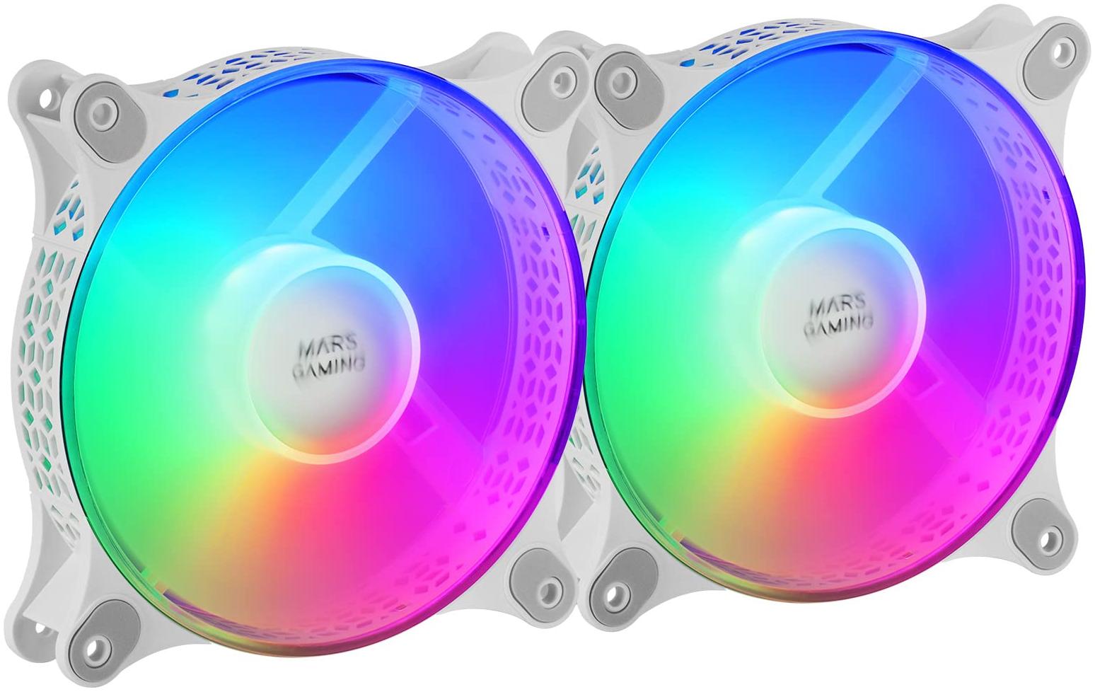MARS GAMING Lot de 2 Ventilateurs boitier MF-Duo RGB - 12cm (Blanc)