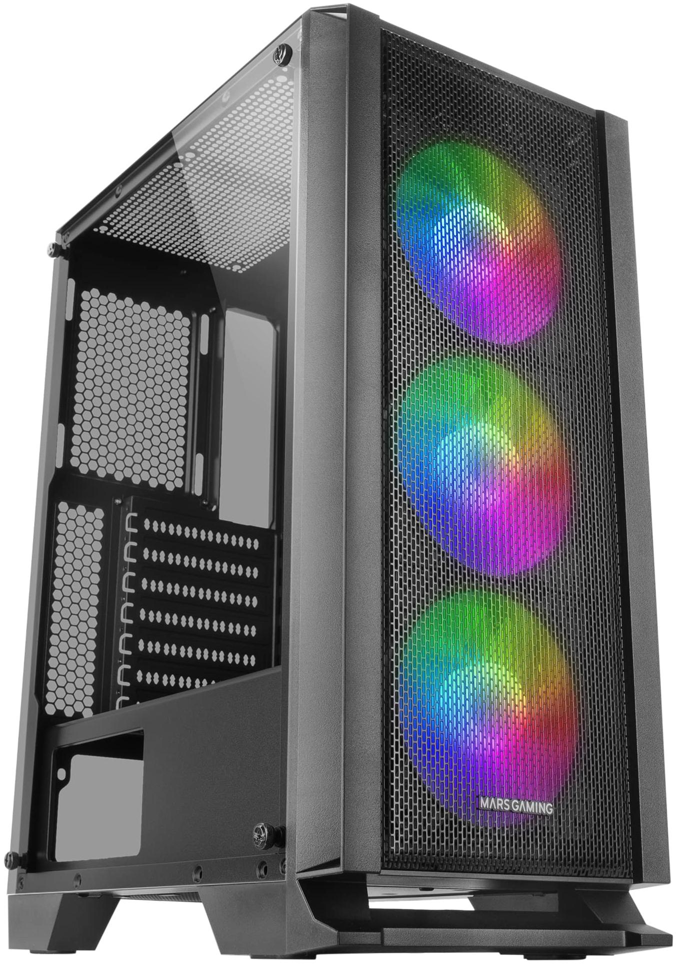 MARS GAMING Boitier Moyen Tour ATX MC-C RGB avec panneau vitré (Noir)