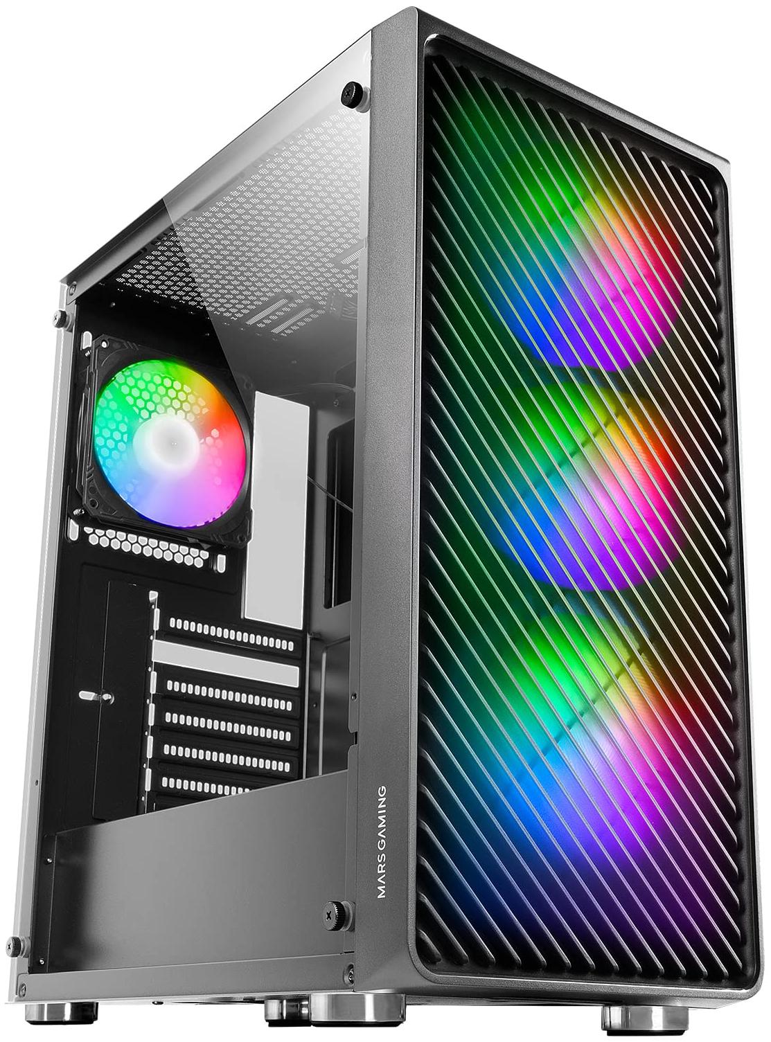 MARS GAMING Boitier Moyen Tour ATX MC-F RGB avec panneau vitré (Noir)