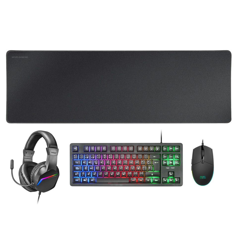 MARS GAMING MCP-RGB3ES Combo Gaming FRGB Clavier + Souris + Casque + Tapis de Souris Noir