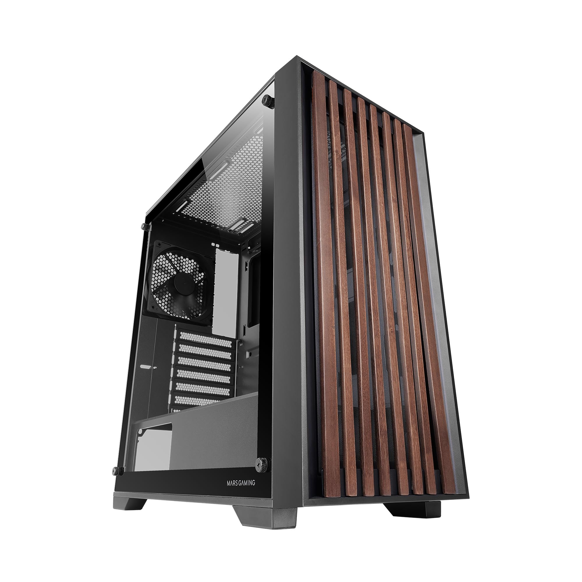 MARS GAMING Boitier Moyen Tour ATX MC-Wood RGB avec panneau vitré (Noir/Transparent)