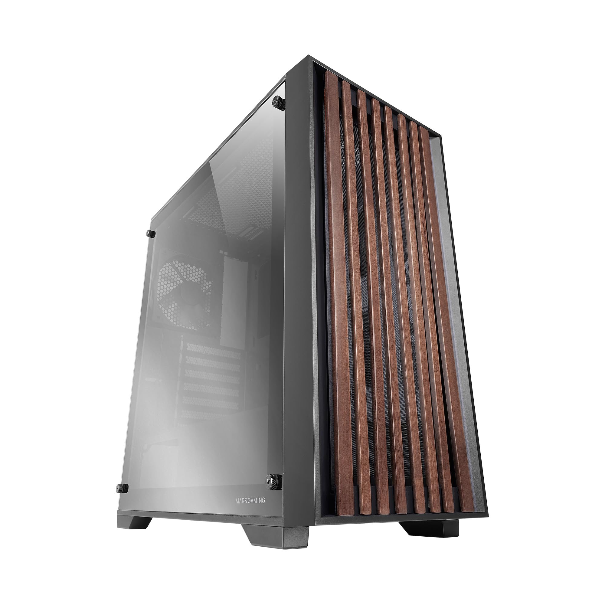 MARS GAMING Boitier Moyen Tour ATX MC-Wood RGB avec panneau vitré (Noir/Chrome)