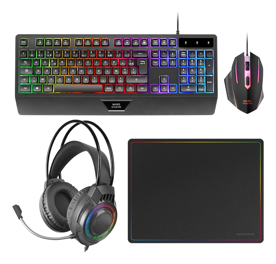 MARS GAMING Pack Gamer 4en1 (Clavier/Souris/Casque/Tapis) MCP-124 Pro (Noir)