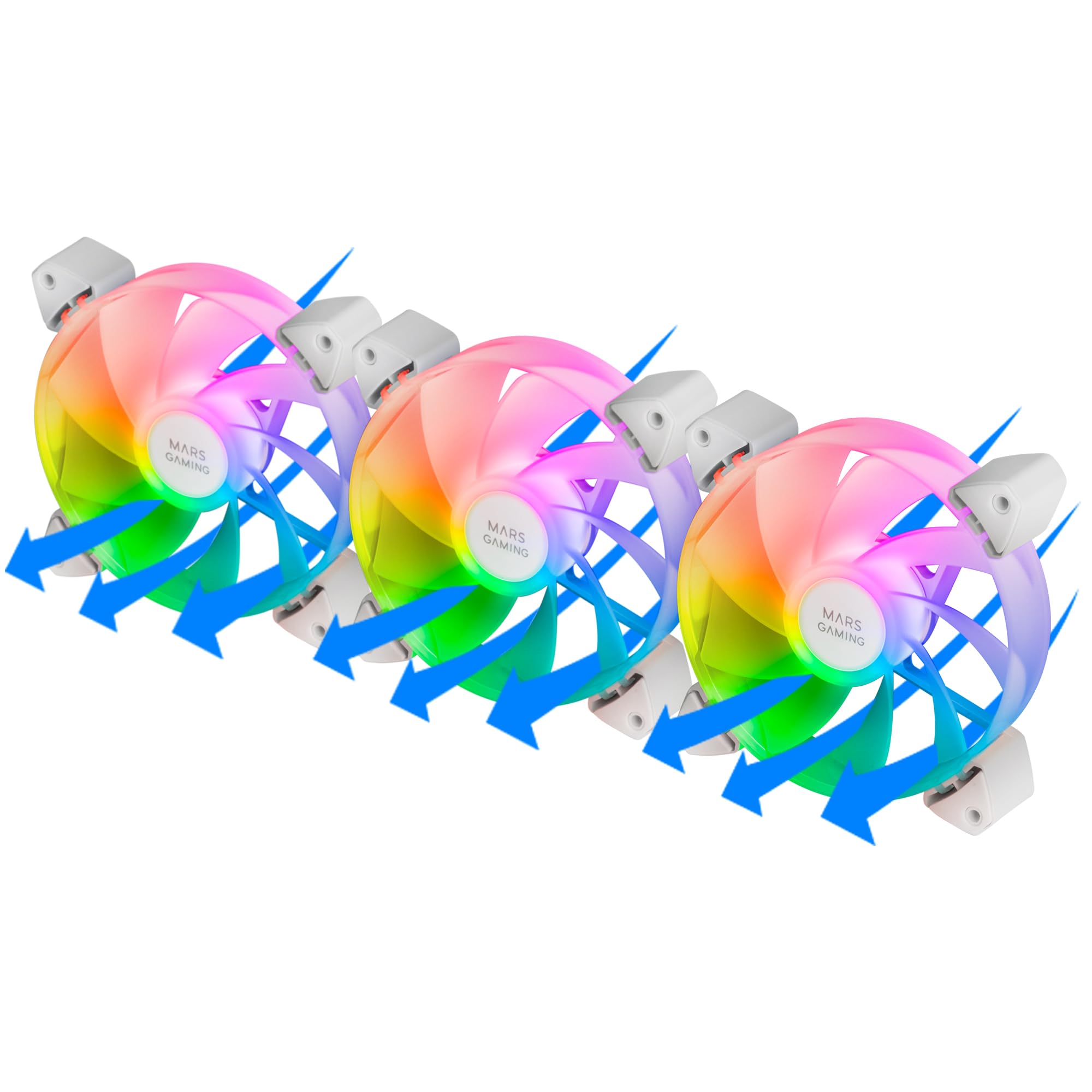 MARS GAMING Lot de 3 Ventilateurs boitier MF-3AR RGB - 12cm (Blanc)