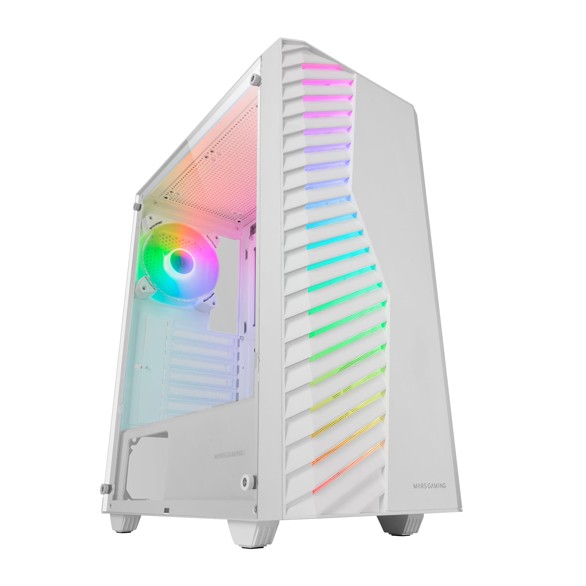 MARS GAMING Boitier Moyen Tour ATX MC-Volt RGB avec panneau vitré (Blanc)
