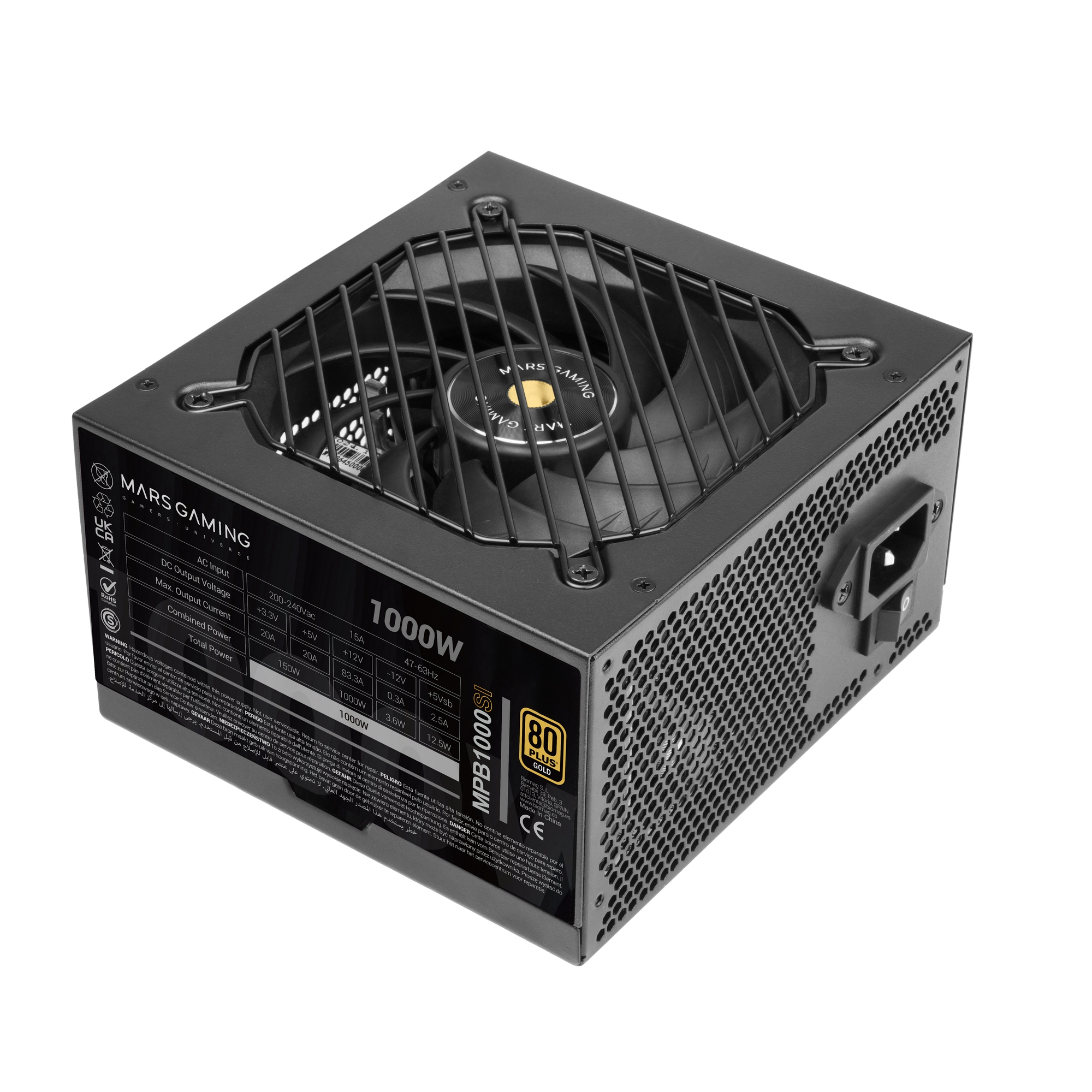 MARS GAMING Alimentation PC MPB1000SI ATX 1000 W, garantie 7 ans, 80Plus Gold, 90 % noir
