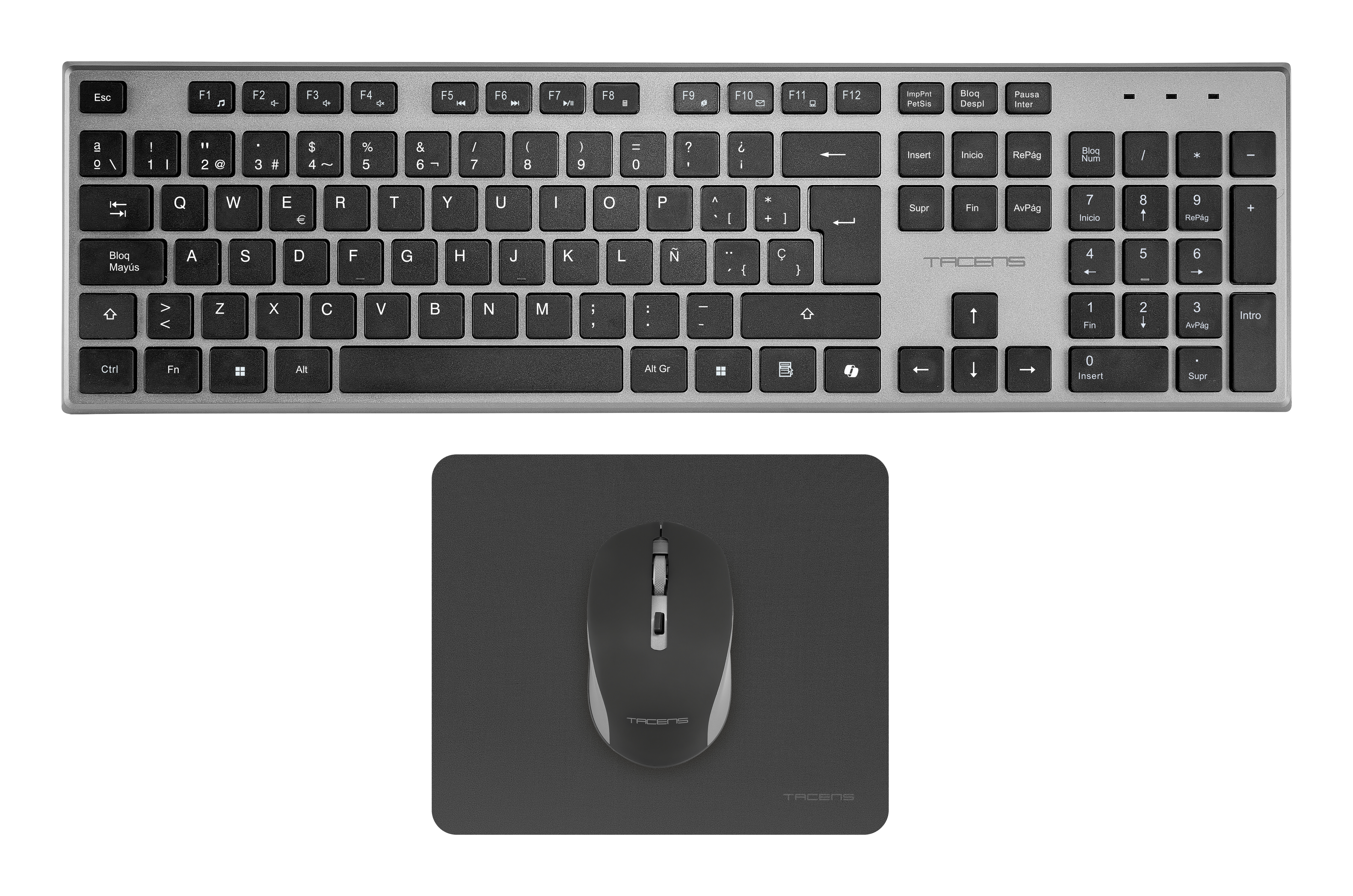 Tacens Zenith Combo Clavier à membrane sans fil 3-en-1 Duallink 2,4 GHz Souris optique Espagnol Noir