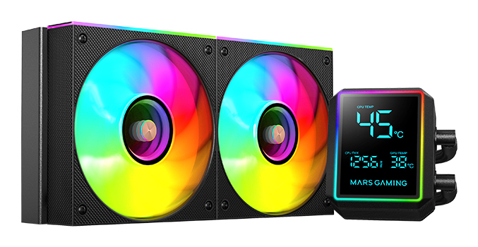 MARS GAMING Refroidissement liquide tout-en-un  ML-LCDPRO240, pompe TDP 500 W, 4e génération, 2 ventilateurs, noir