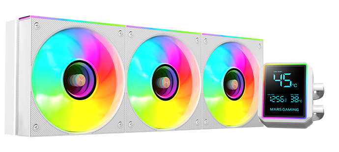 MARS GAMING Refroidissement liquide tout-en-un  ML-LCDPRO360, pompe TDP 500 W, 4e génération, 3 ventilateurs, blanc