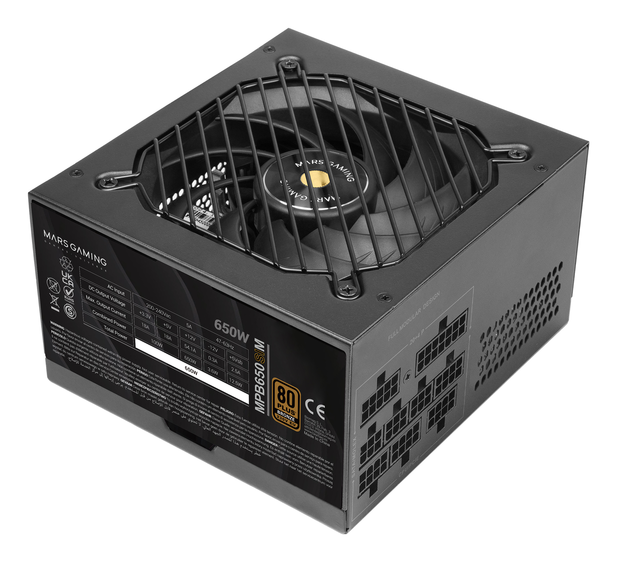 MARS GAMING Alimentation modulaire Mpb650sim ATX 650 W, garantie 7 ans, 80plus Bronze Noir