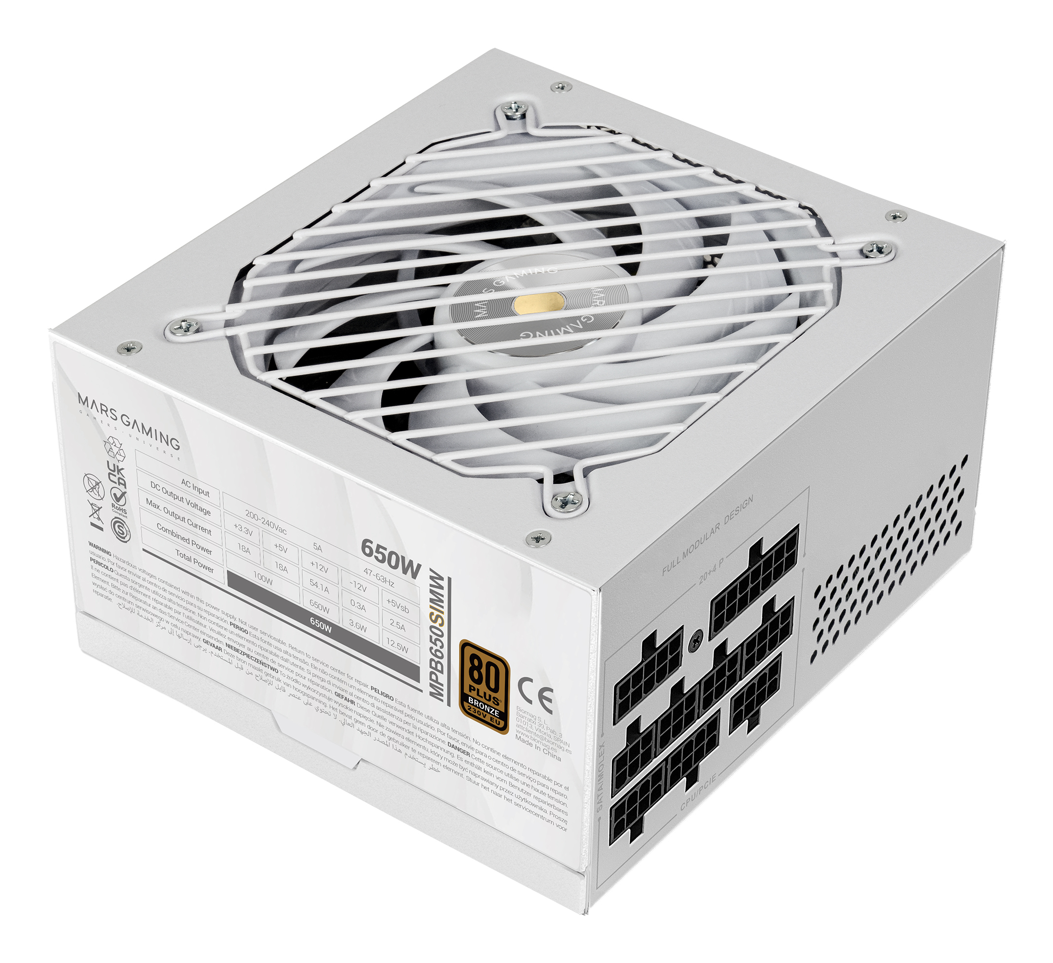 MARS GAMING Fuente de Alimentación MPB650SIM 650W 80 PLUS Bronze modulaire ventilateur silence blanc