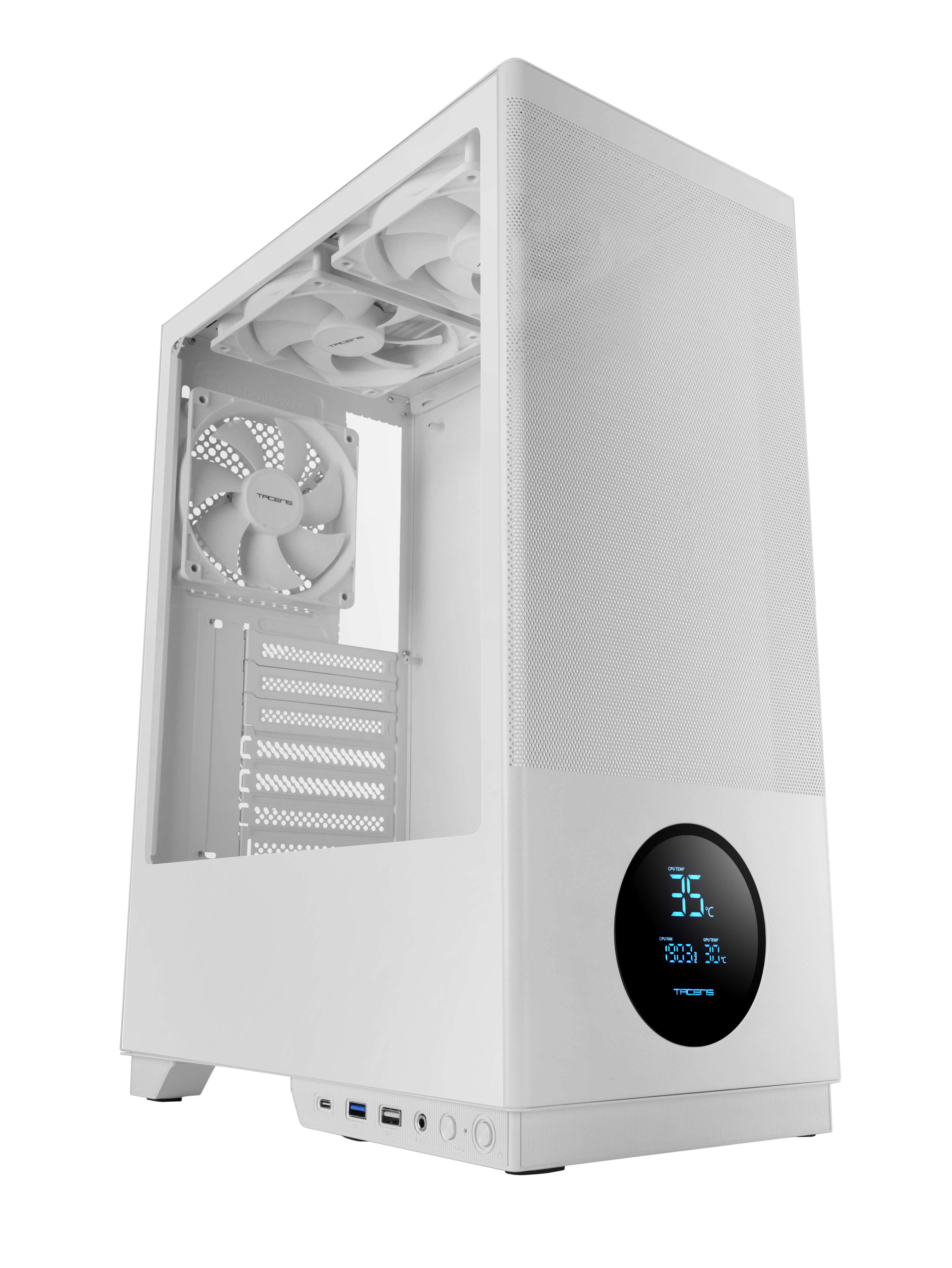 Tacens Boîtier PC Sagitta20 Blanc LED ATX Midi Tower 3x120mm Verre Trempé