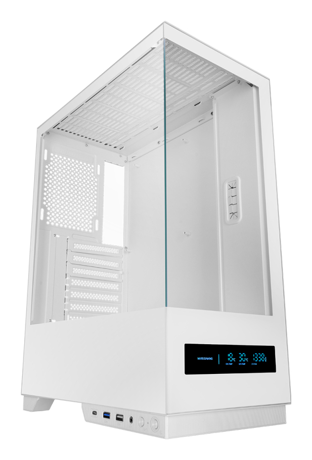 MARS GAMING Boîtier de jeu  Mc-Pulsar ATX avec écran LCD double face en verre trempé blanc