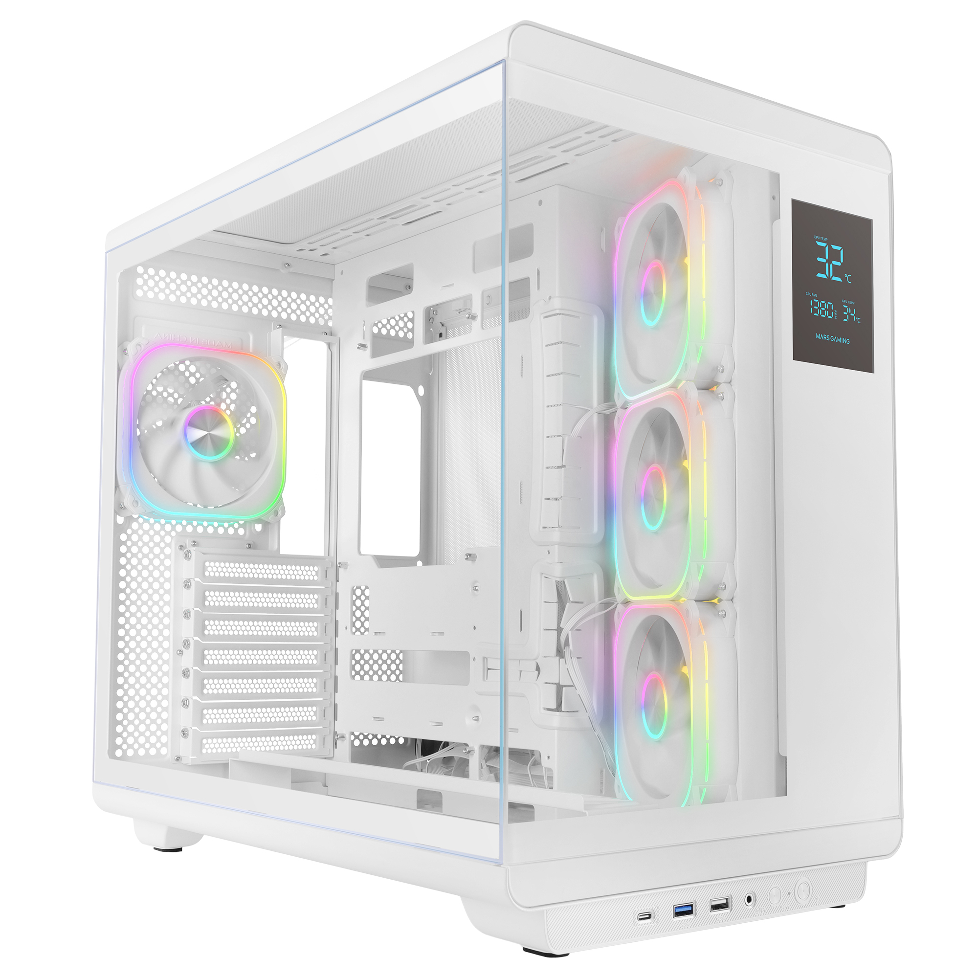 MARS GAMING Boîtier PC Moyen Tour ATX MC-REVPRO RGB Panneaux Vitrés Blanc