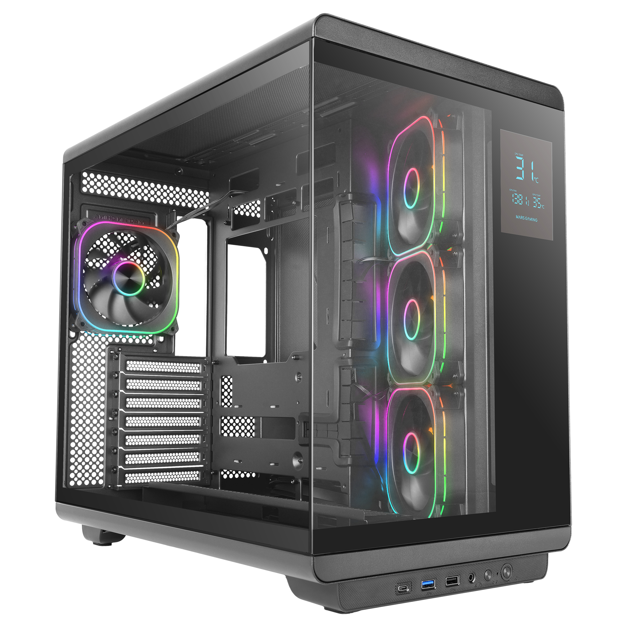 MARS GAMING Boitier Moyen Tour ATX  MC-REVMAX RGB avec panneaux vitrÃ©s (Noir)