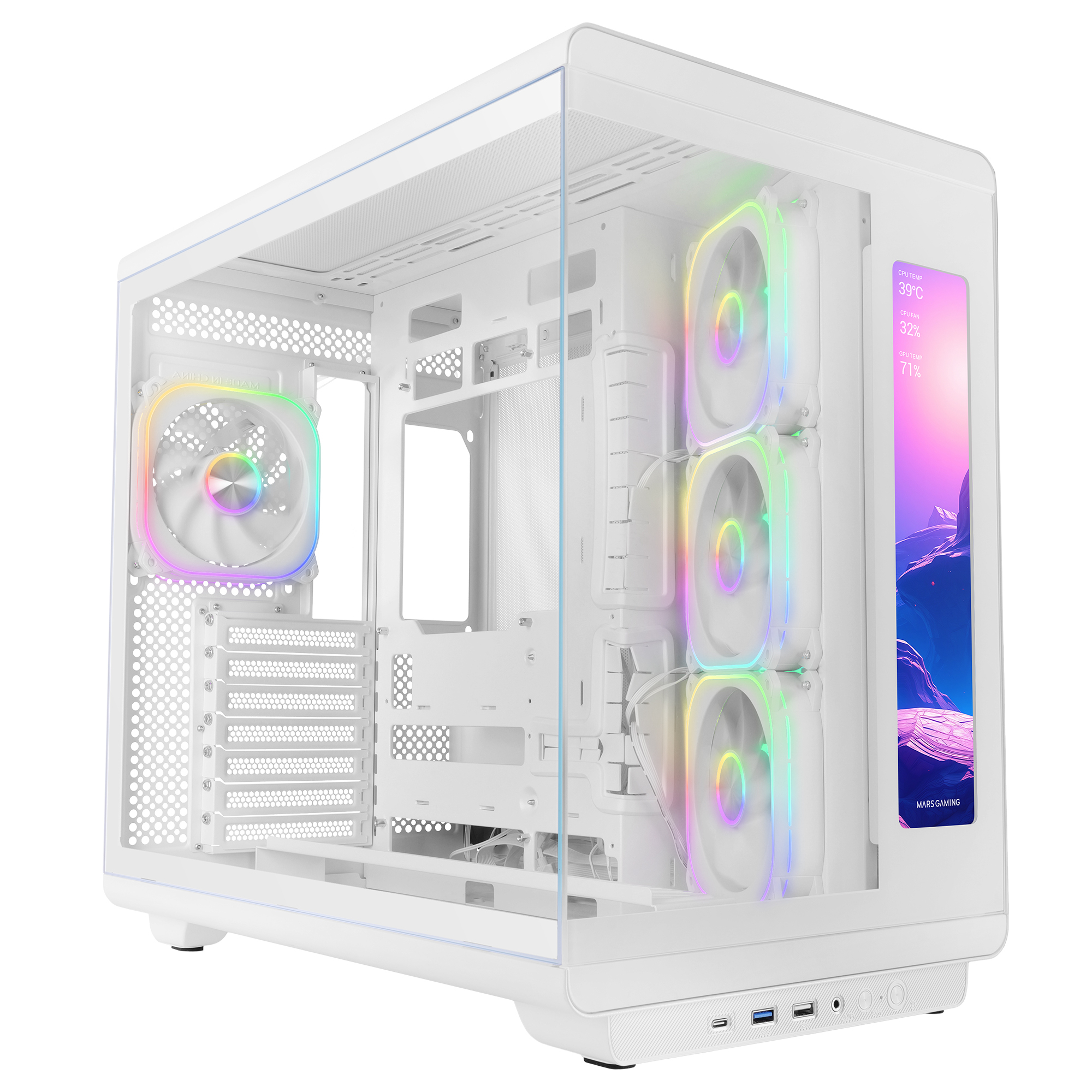 MARS GAMING Boitier Moyen Tour ATX  MC-REVMAX RGB avec panneaux vitrÃ©s (Blanc)