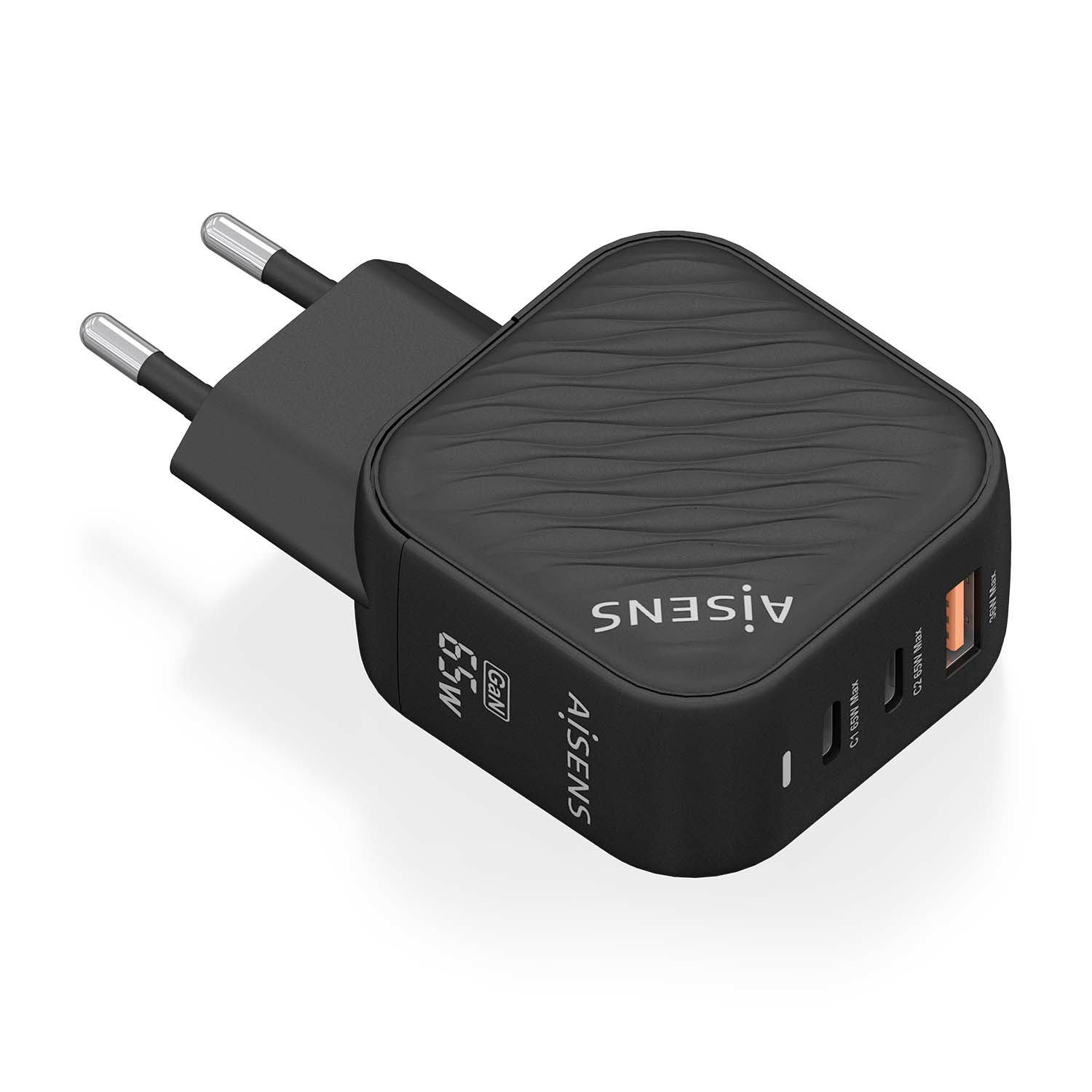 Aisens Chargeur ASCH-65W3P027-BK 65 W GaN 2 x USB-C PD3.0 QC4.0 1 x USB-A QC3.0 Noir