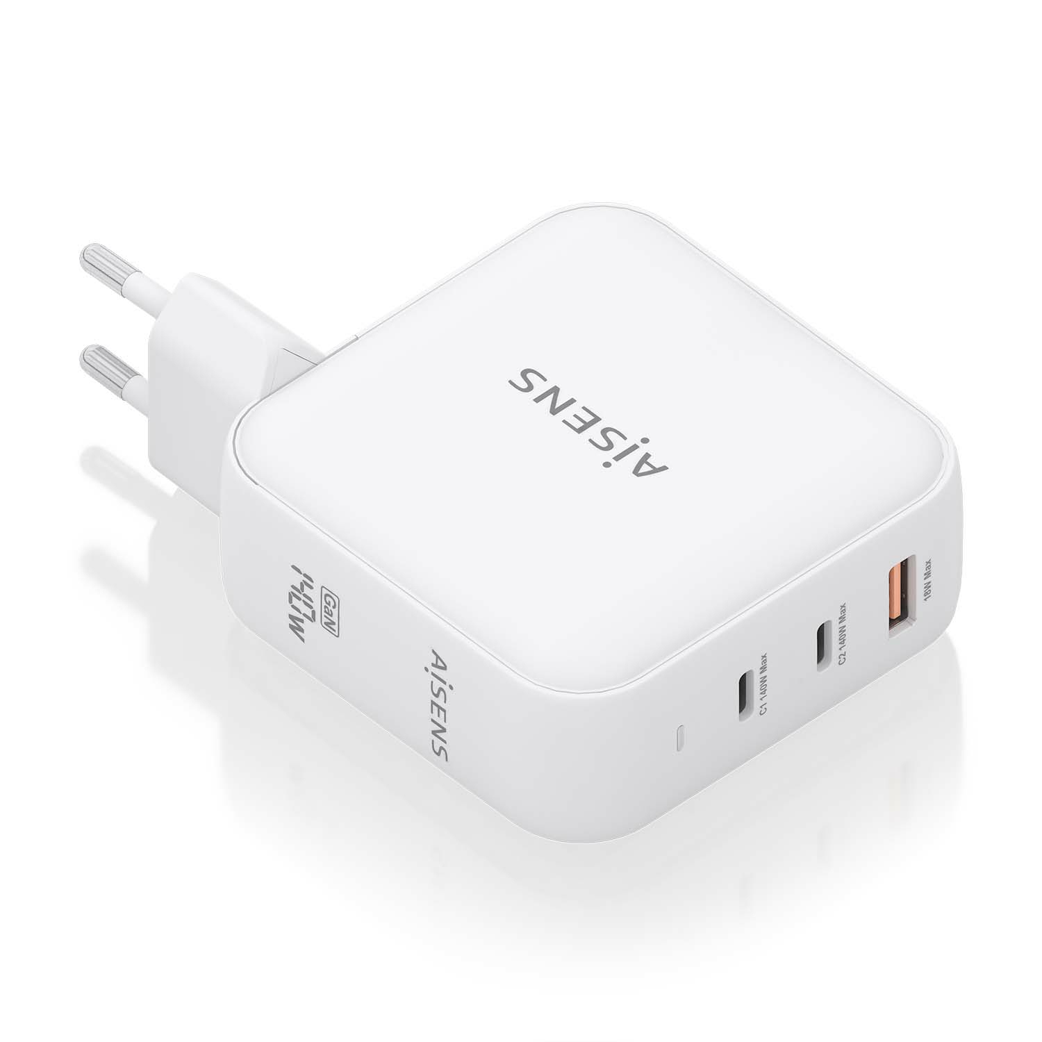 Aisens chargeur Gan 140w, 2xusb-c Pd3.1 Qc4.0, 1xusb-a Qc3.0, blanc