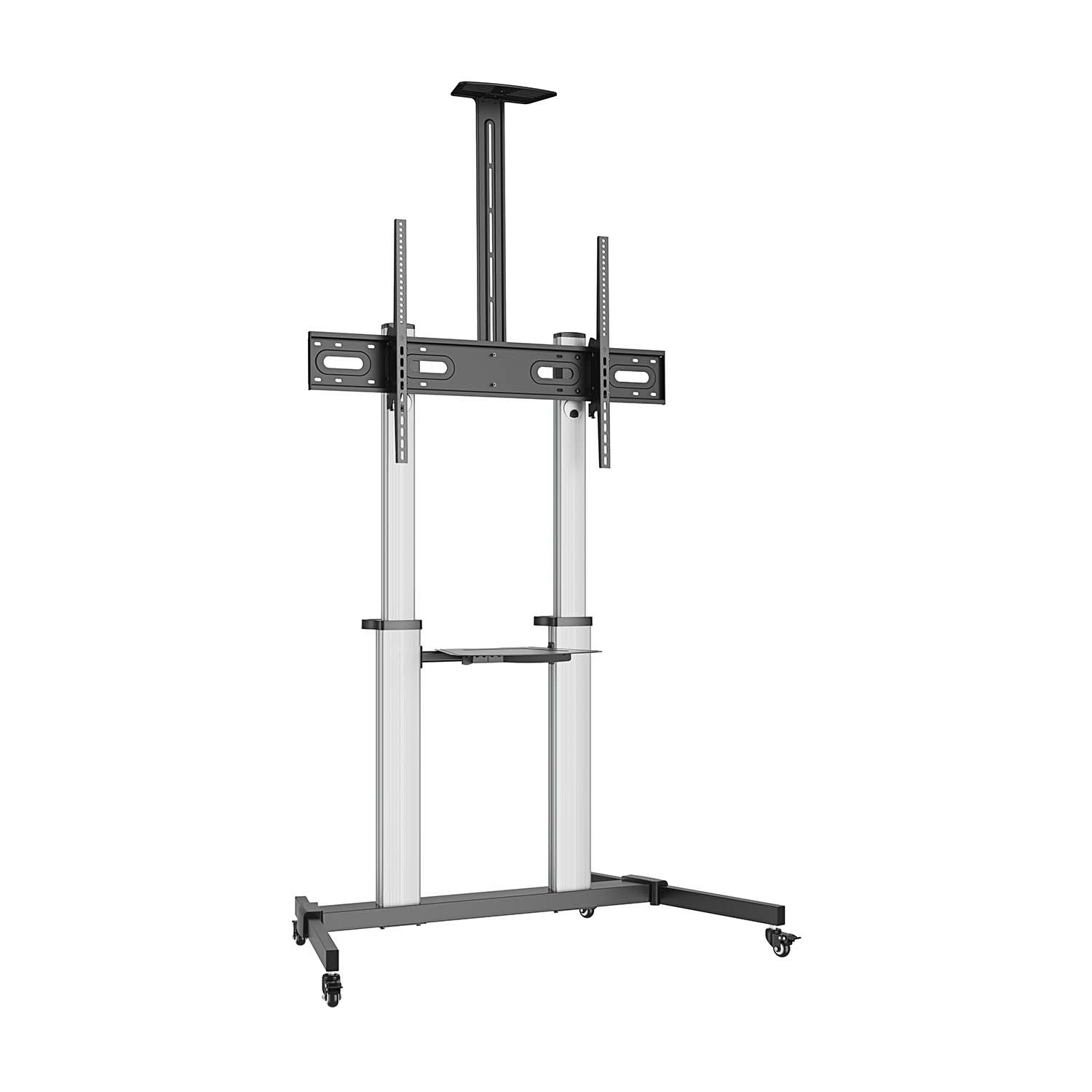 Aisens Support de sol AISENS PRO avec roulettes, plateau DVD et support caméra pour Moniteur/TV 100Kg de 60-100, Noir-Argent