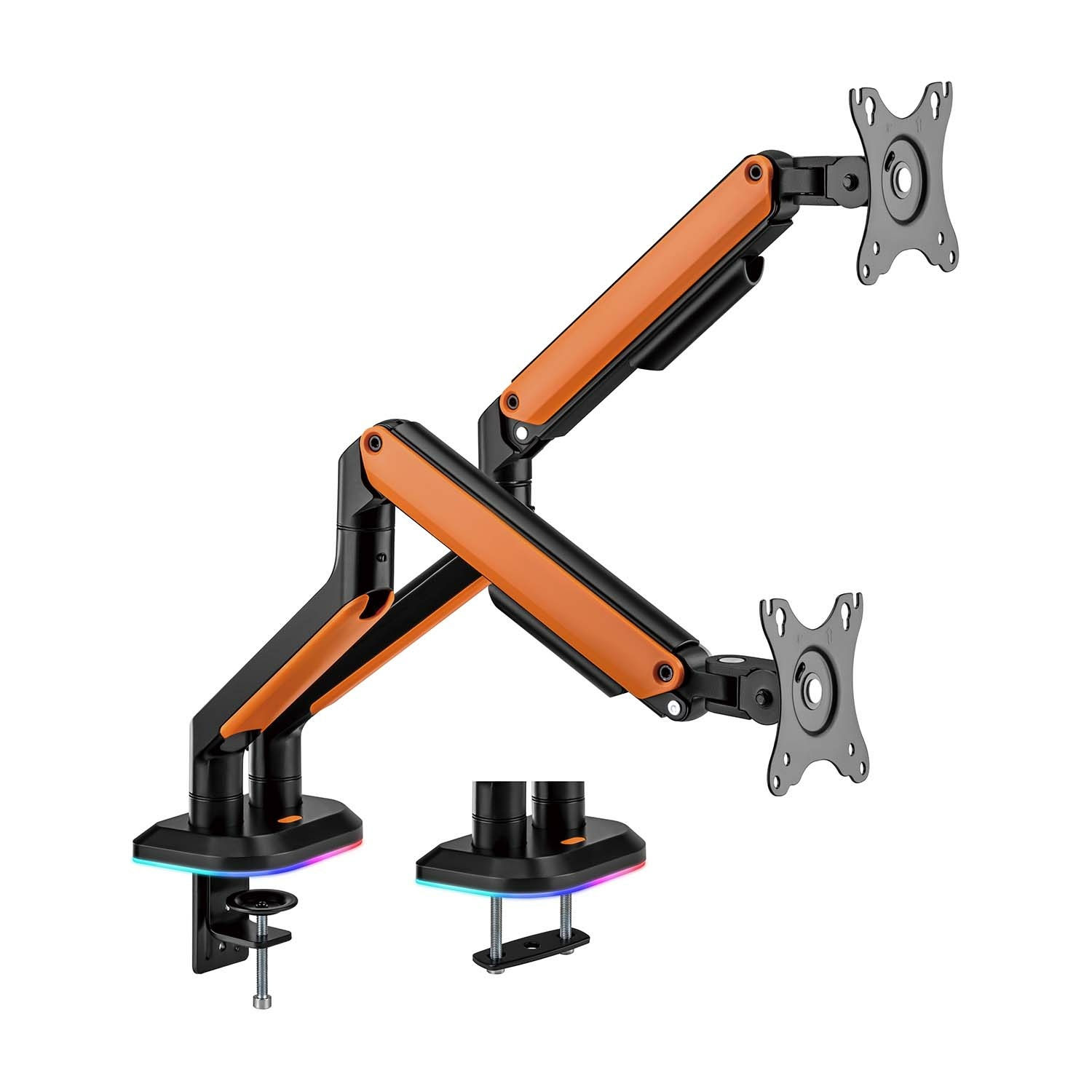 Aisens AISENS Support de Table Gaming RGB avec contrepoids rotatif et inclinable pour Moniteur/TV 9Kg (3 Pivots, 2 Bras) de 17-32, Noir-Orange