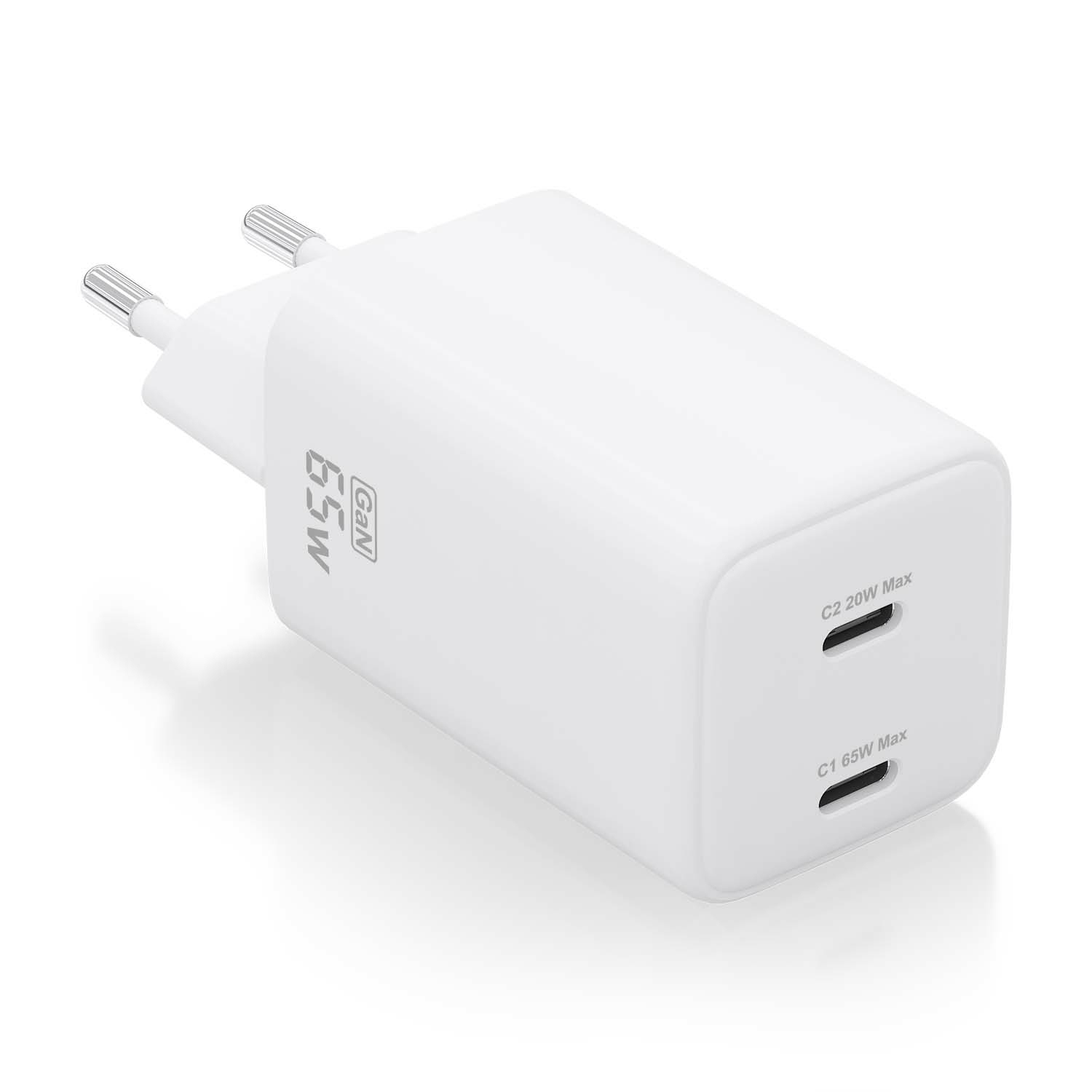 Aisens Chargeur ASCH-65W2P039-W 65 W GaN 2 x USB-C PD3.0 QC4.0 Blanc