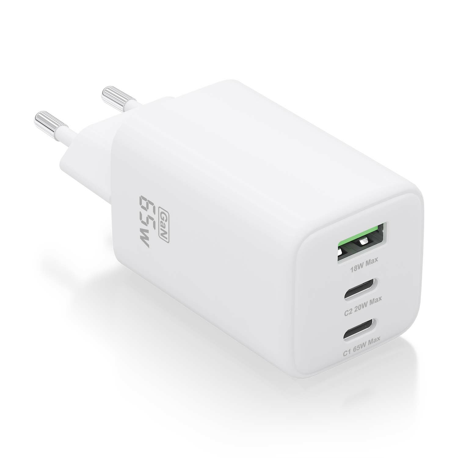 Aisens Chargeur ASCH-65W3P041-W 65 W GaN 2 x USB-C PD3.0 QC4.0 1 x USB-A QC3.0 Blanc