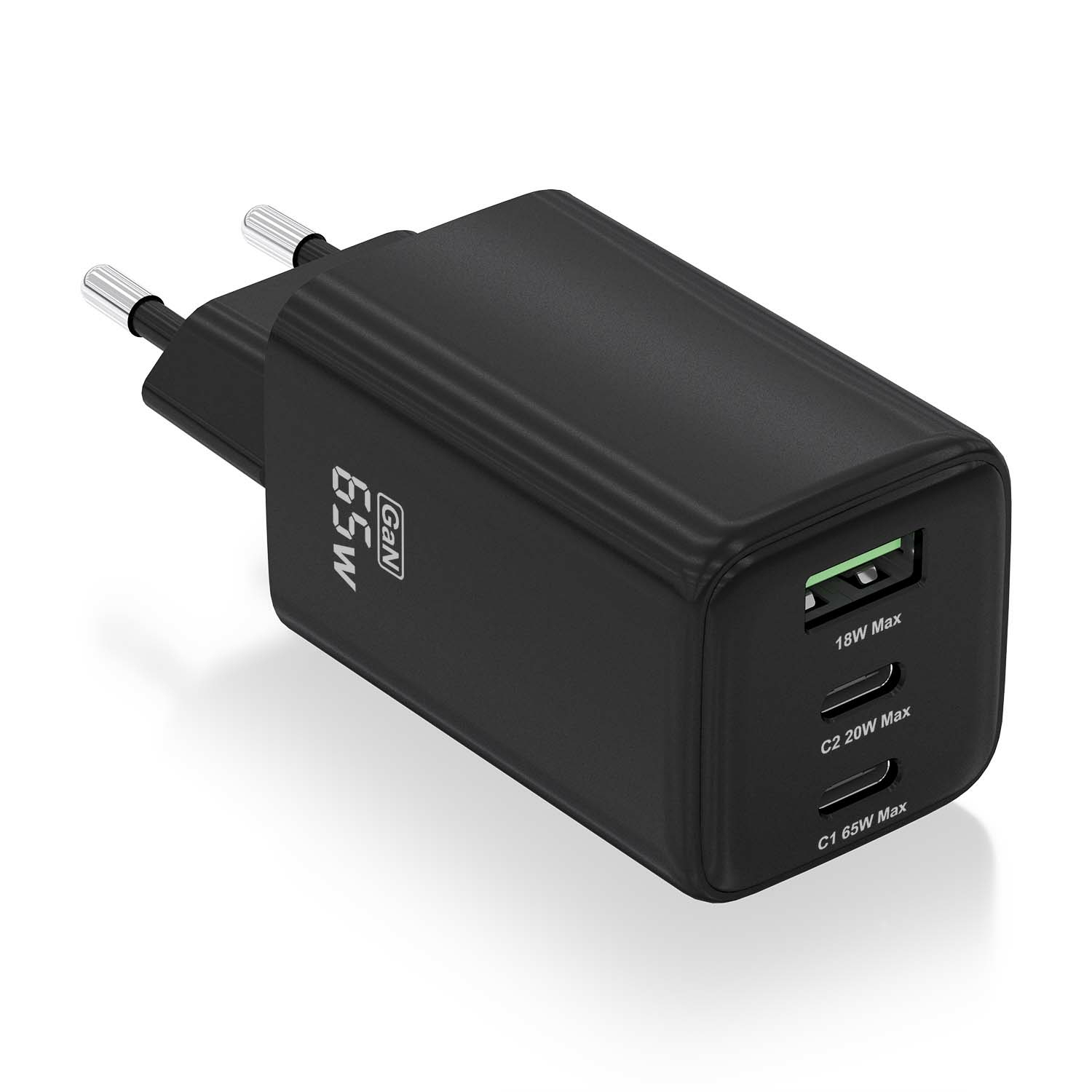 Aisens Chargeur ASCH-65W3P042-BK 65 W GaN 2 x USB-C PD3.0 QC4.0 1 x USB-A QC3.0 Noir