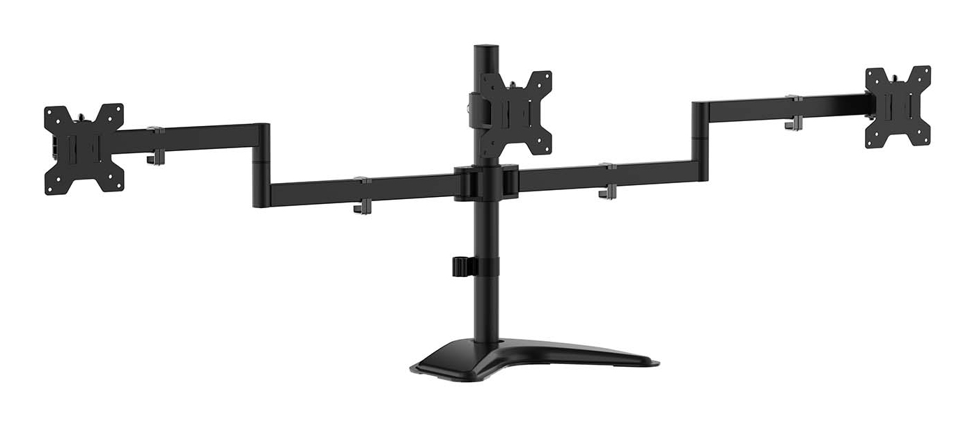 Aisens AISENS Support de table avec base éco rotative et inclinable pour 3 moniteurs 10kg (3 Pivots, 2 Bras) du 13-27, Noir