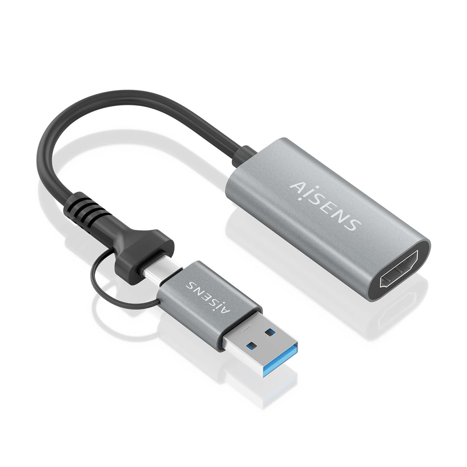 Aisens Convertisseur HDMI AISENS A109-0913 USB-A USB-C Mâle HDMI 1080P 15 cm Gris