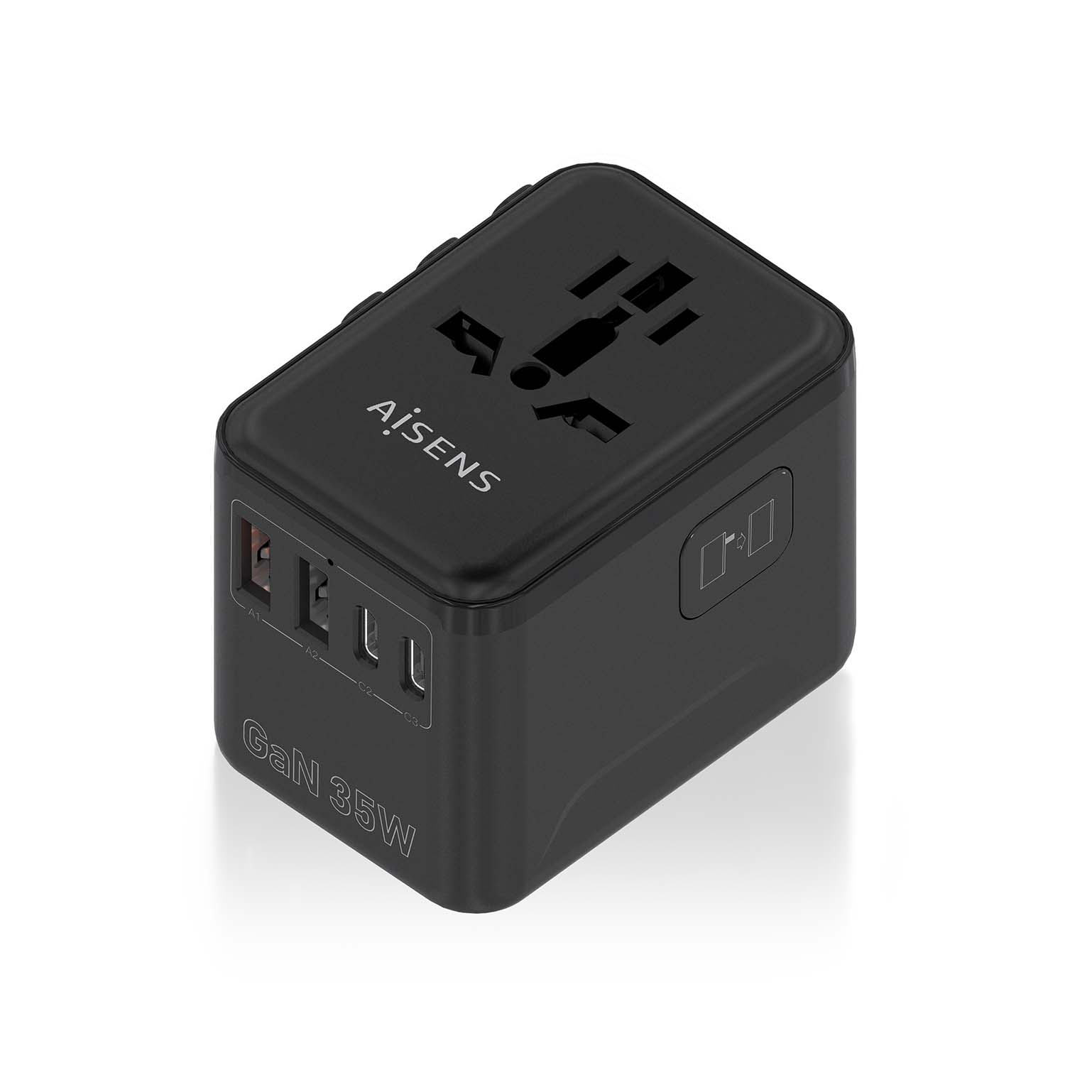 Aisens Adaptateur de voyage universel AISENS GaN 35 W 2 x USB-A QC3.0 3 x USB-C PD3.0 Noir