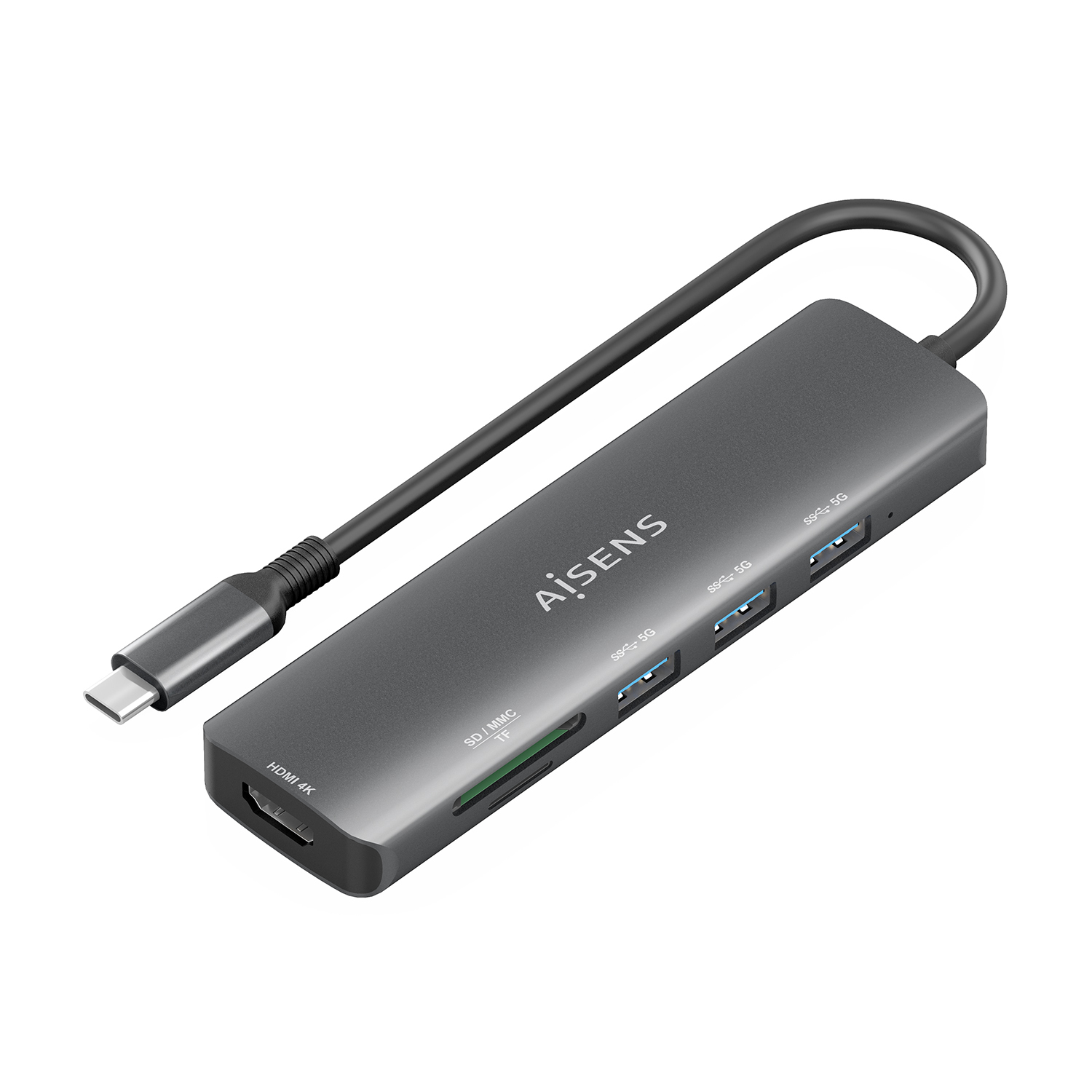 Aisens Docking USB-C ASUC-6P024-GR 6 en 1 avec 1xHDMI, 3xUSB-A, 1xSD, 1xMicroSD