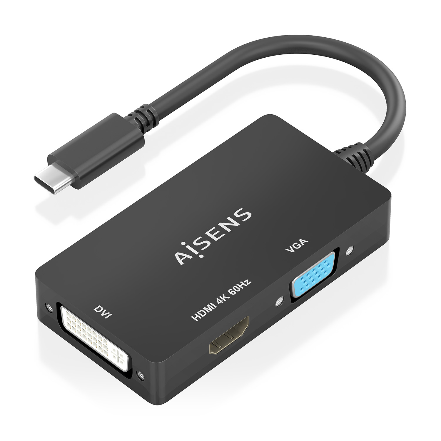 Aisens Convertisseur vidéo A109-0954 USB-C DVI HDMI VGA 4K 0,15 m Noir