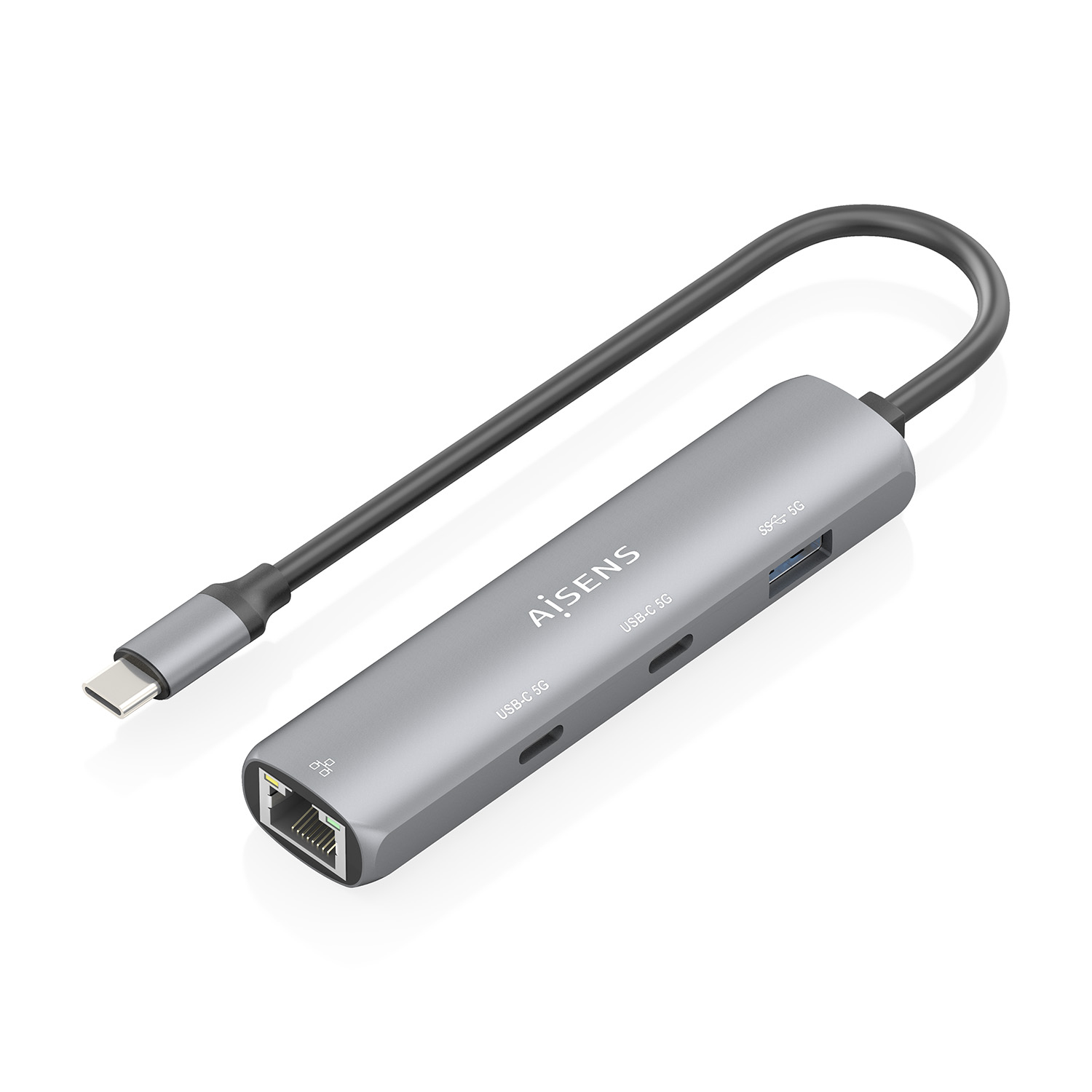Aisens Station d'accueil ASUC-4P040-GR USB-C Ethernet Gigabit 2xUSB-C 1xUSB-A gris 15 cm
