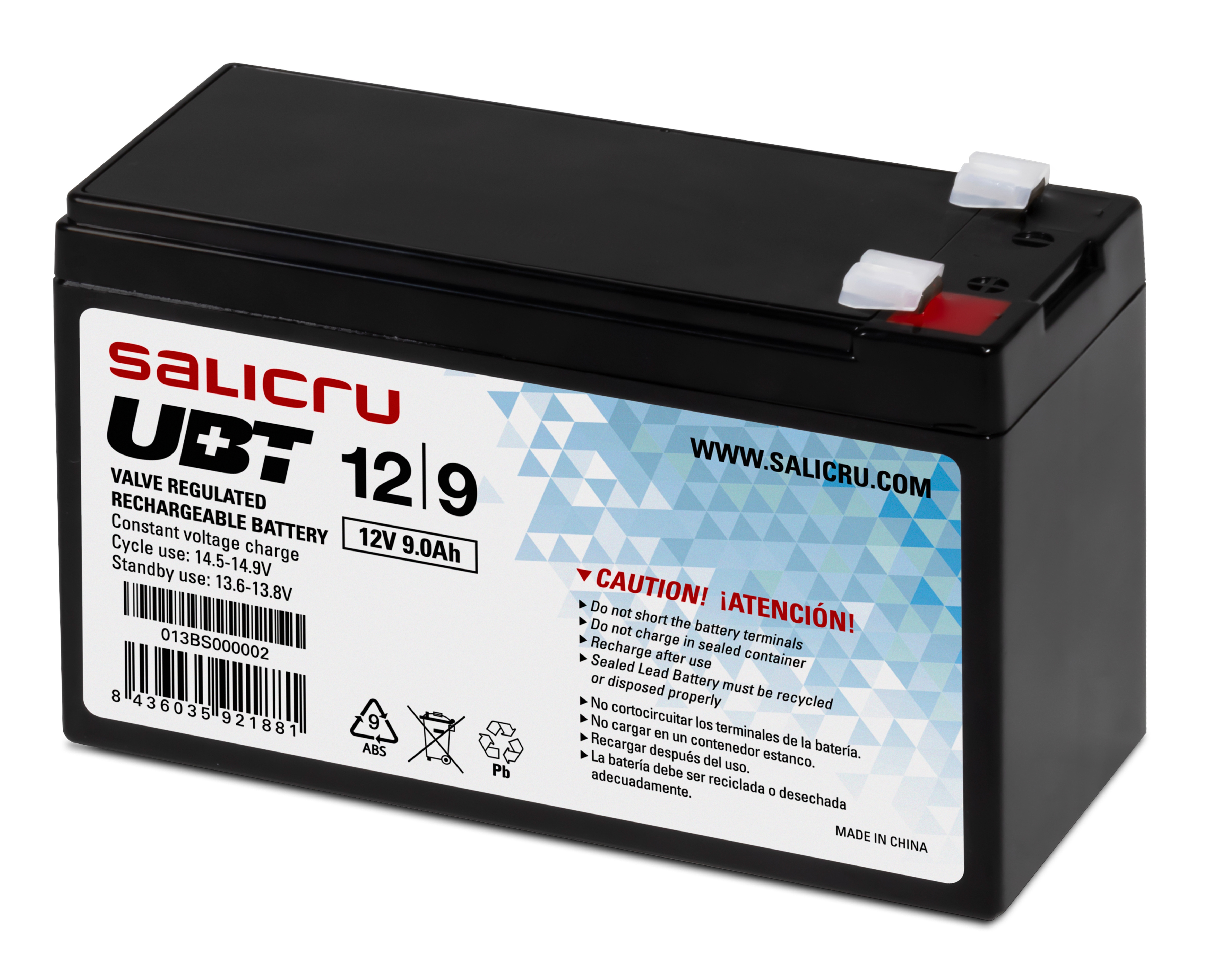 Salicru BATTERIE UBT 12V/9Ah Technologie AGM Faible autodecharge 135 A (3s) gara